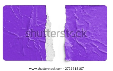 Torn Purple Paper Sticker Split into Two Halves