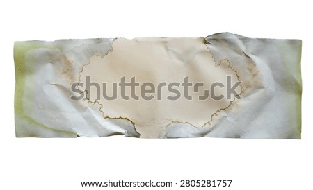 Torn Rectangular Sepia Paper with Ink Stained Edge isolated on white background with clipping path