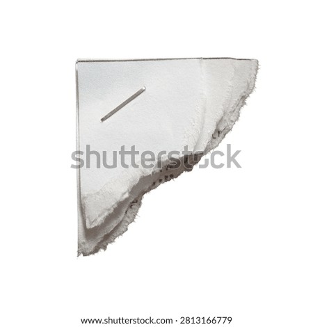 Torn Triangular Corner of Stapled Paper Document Isolated on White Background with Clipping Path