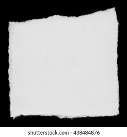 Torn White Paper Square Scrap Isolated On Black Background