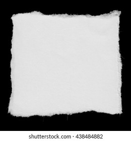 Torn White Paper Square Scrap Isolated On Black Background