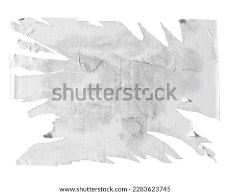 Torn white poster paper isolated on white background with clipping path