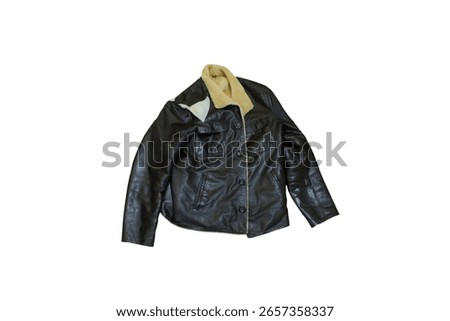torn winter leather jacket for men, jacket on white background, jacket repair