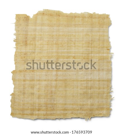 Torn Yellow Brown Papyrus Paper Isolated on White Background.