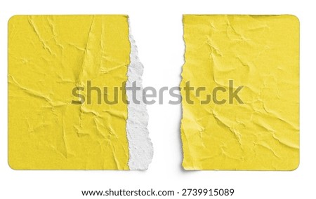 Torn Yellow Paper Sticker Split into Two Halves