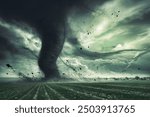 Tornado rages through a field