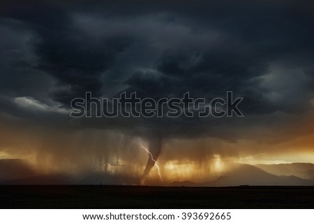 Tornado Super Cell Storm on the American Plains. Scenic Stormy Weather.
