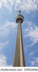 TORONTO, CANADA- 18TH MAY 2014: A low angle view of the CN Tower during the day