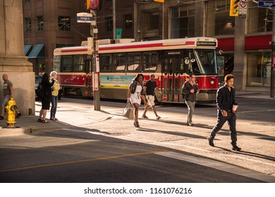 Toronto, Canada - 2 July 2016: Streecar On King Street. Toronto Streetcar System Is Operated By Toronto Transit Commission (TTC).