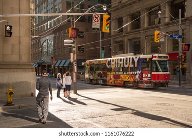 Toronto, Canada - 2 July 2016: Streecar On King Street. Toronto Streetcar System Is Operated By Toronto Transit Commission (TTC).