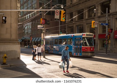 Toronto, Canada - 2 July 2016: Streecar On King Street. Toronto Streetcar System Is Operated By Toronto Transit Commission (TTC).