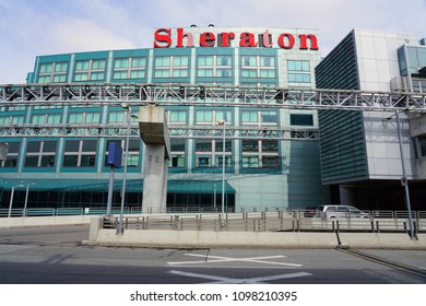 TORONTO, CANADA -28 MAR 2018- View of the Sheraton Hotel at the Toronto Pearson International Airport (YYZ), the largest and busiest airport in Canada.