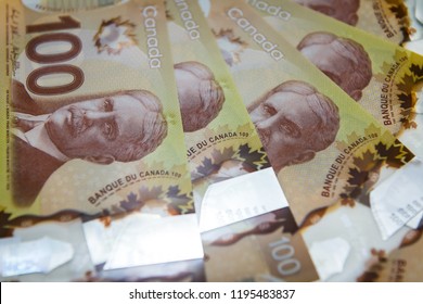 TORONTO CANADA - APRIL 10 2018: Canadian $100 Dollar Bill Or Banknote