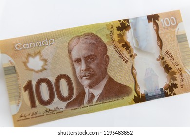 TORONTO CANADA - APRIL 10 2018: Canadian $100 Dollar Bill Or Banknote