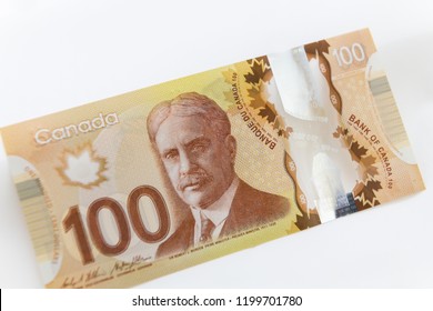  TORONTO CANADA - APRIL 10 2018: Canadian $100 dollar banknote. 