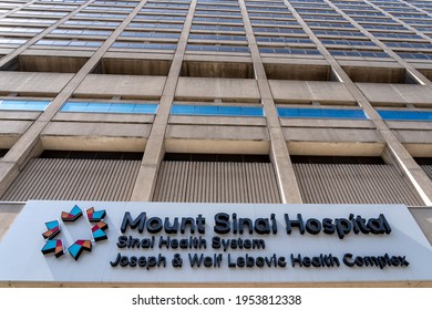 Toronto, Canada- April 10, 2021: Mount Sinai Hospital Sign Above The Entrance In Toronto.  Mount Sinai Is The Main Hospital Of The Sinai Health System.