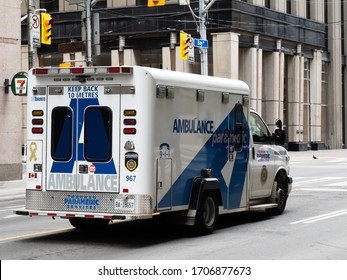 Toronto Canada April 17, 2020; A Toronto EMS Paramedic Ambulance On Bay Street