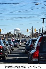 TORONTO, CANADA - APRIL 18, 2015: Traffic Jam Near Water Tank In Eastern Toronto, Canada.