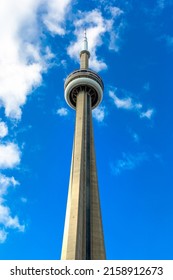 TORONTO, CANADA - APRIL 2, 2020: CN Tower in Toronto in a sunny day, Ontario, Canada