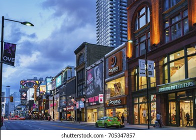 TORONTO, CANADA - AUGUST 24, 2017: Yonge Street - The Main Street Of Toronto At Night.