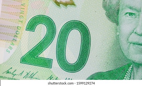 TORONTO CANADA - DEC 15 2019: Close Up Of A Canadian Twenty Dollar Bill.