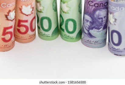 TORONTO CANADA - DEC 6, 2019: Canadian $50, $20 And $10 Dollar Bills Or Banknotes