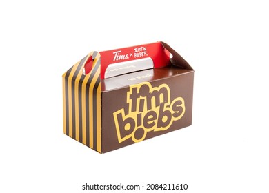 Toronto Canada, December 1, 2021; Canadian coffee chain Tim Horton's new Tim Bit treats resulting from a collaboration with Canadian Native singer Justin Bieber, now referred to as Tim Biebs isolated
