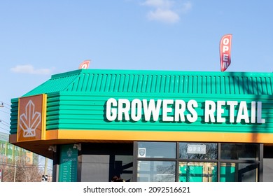 Toronto, Canada, December 17, 2021; A Canadian Legal Cannabis Retail Store Brand Banner On A Growers Retail Location