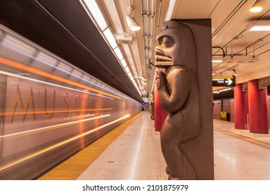 Toronto, Canada - December 30, 2021: TTC's Museum Subway Station At Night