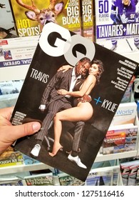 TORONTO, CANADA - DECEMBER 9, 2018: Travis Scott And Kylie Jenner On A Cover Page Of GQ Magazine. GQ Is An International Monthly Men's Magazine.