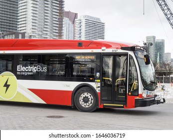 Toronto Canada, February 15, 2020; The Front Side Of A New Toronto Transit Commission Electric Bus From Proterra On Queens Quay At The Waterfront