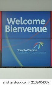 Toronto, Canada - February 21, 2022: Welcome sign in Toronto Pearson International Airport.