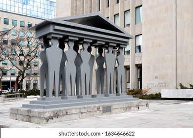 Toronto, Canada, February 3, 2020; Statue At The Entrance To The Ontario Superior Court Of Justice Courthouse 361 University In Toronto