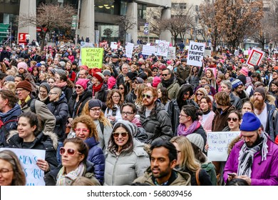 TORONTO, CANADA - JANUARY 21, 2017: Toronto Women's March. A protest march in Toronto in solidarity with the women's march in Washington DC.