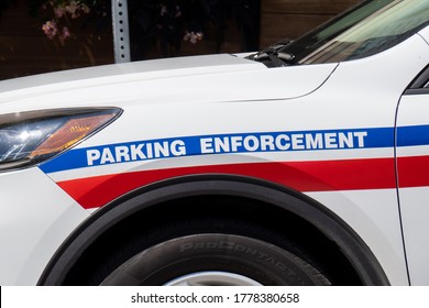 Toronto Canada, July 17, 2020; A Toronto Police Parking Enforcement Vehicle Name Decal In Downtown Toronto