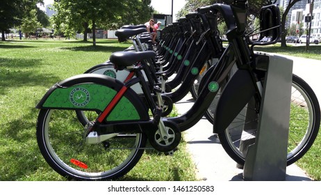 TORONTO CANADA - JULY 18 2019: Bike Share Toronto Kiosk In Toronto