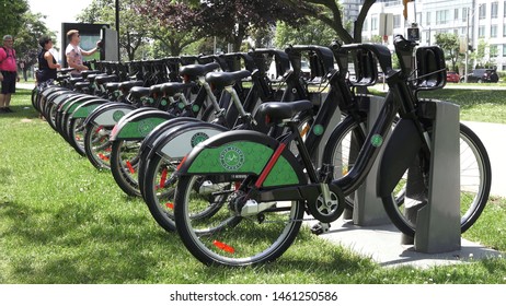 TORONTO CANADA - JULY 18 2019: Bike Share Toronto Kiosk In Toronto