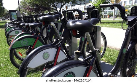 TORONTO CANADA - JULY 18 2019: Bike Share Toronto Kiosk In Toronto