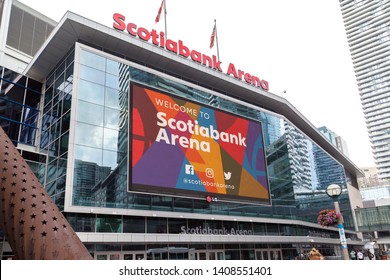 Toronto, Canada - July 2, 2018: Sign of Scotiabank Arena in Toronto. The Scotiabank Arena, former Air Canada Centre renamed on July 1, 2018, is a multi-purpose indoor sporting arena in Toronto.  