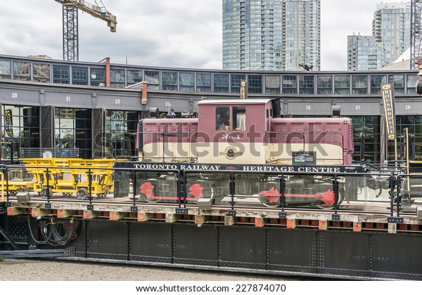 TORONTO, CANADA - JULY 23, 2014: Toronto Railway\
Museum includes historical locomotives and cars while presenting a\
history of railroad in Canada. Museum is a 17 acre park in former\
Railway Lands.
