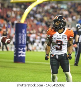 Toronto, Canada - July 6, 2019: BC Lions Running Back John White (3) Celebrating After Touch Down In Canadian Football League Game Between BC Lions And Toronto Argonauts At BMO Field In Toronto,  ON 