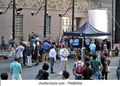 TORONTO, CANADA - JUN 17: Filming Of The Duane Adler Musical Movie Cobu 3D, Set In New York Takes Place In Front Of The Toronto Stock Exchange Building On Bay St  June 17, 2011 In  Toronto, Ontario.