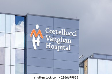 Toronto Canada, June 10, 2022; Logo and sign for the modern Cortellucci Vaugn Hospital on Major MacKenzie Drive