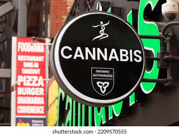 Toronto, Canada - June 11, 2022: Authorized Cannabis Retail Store Sign In Downtown 