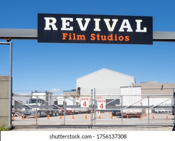 Toronto Canada, June 14, 2020; The Back Lot And Parked Trailers Of The Revival Film Studio On Eastern Avenue In Toronto Seen From Lakeshore Road