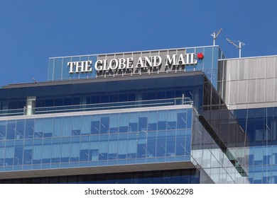 Toronto, Canada - June 19, 2018:  Sign Of Globe And Mail On The Headquarters Office Building In Toronto. The Globe And Mail Is A Canadian Newspaper Printed In Five Cities In Western And Central Canada