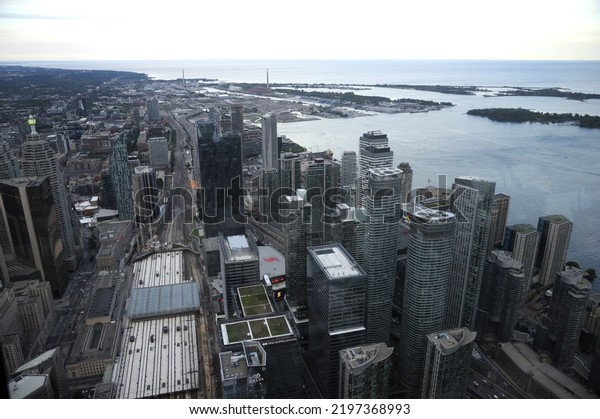 Toronto Canada June 19 2022 View of the Toronto\
financial district and all of the major banks in downtown Photo\
taken from high vantage\
point.