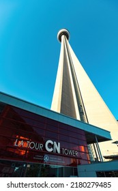 TORONTO, CANADA - June 2022: CN Tower View From Toronto Downtown, Ontario, Canada