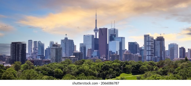 TORONTO, CANADA - JUNE 21. 2019: Toronto city is fourth most populous city in North America and capital of Ontario Province.