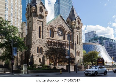 TORONTO, CANADA - JUNE 24, 2017: Toronto's Heritage Property - St. Andrew's Church, completed in 1876, a large and historic Romanesque Revival Presbyterian church.  
